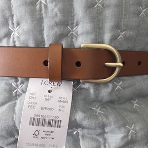 J.Crew Brown Leather Belt with Gold Buckle